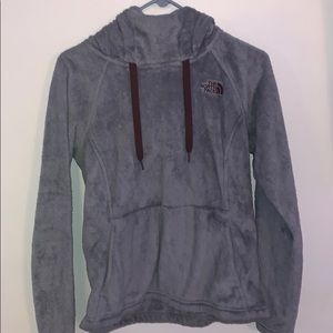grey north face sherpa cowl neck hoodie
